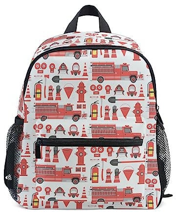 Kleinkind Rucksack für Jungen/Mädchen Niedlich Kinder Kindergarten Schule Buch Tasche Reise Daypack mit Brustgurt Feuerwehrmann Nahtloses Muster, Mehrfarbig, Small