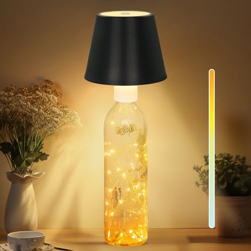 uuffoo Kabellose LED Flaschenleuchte,LED Akku Kabellos Tischleuchte Touch Dimmbar，Es gibt LED-Lichtstring in der Flasche, IP54 Wasserdichte für Outdoor Bar Restaurant Tisch Deko