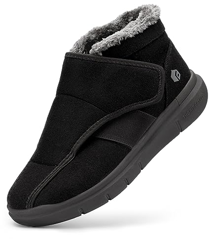 FitVille warme Hausschuhe Damen Winter extra weit Stiefel für breit Füße Schwarz 38.5 EU X-Weit
