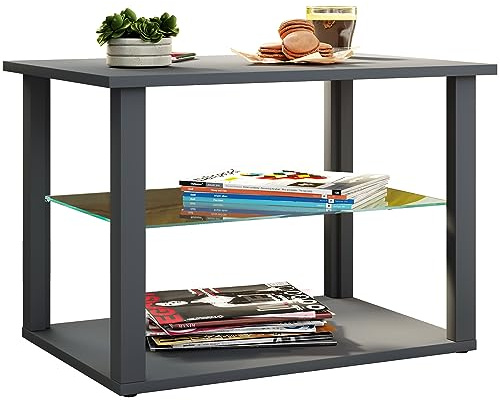 VCM Beistelltisch 65x45x45 cm 2 Fächer Holzwerkstoff Glas Wohnzimmer | Stauraum für kleine Utensilien - geeignet für den täglichen Gebrauch - für kompakte Räume - vielseitig kombinierbar