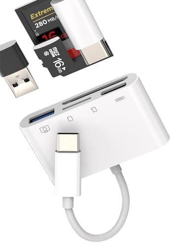 USB C Hub Typ C USB TF Micro SD Kartenleser Adapter (4 in 1) USB-C Ladegerät Thunderbolt Multiport OTG Kabel kompatibel für Samsung iPhone 15 Pro Max iPad MacBook Tastatur Kamera Memory Flash Drive