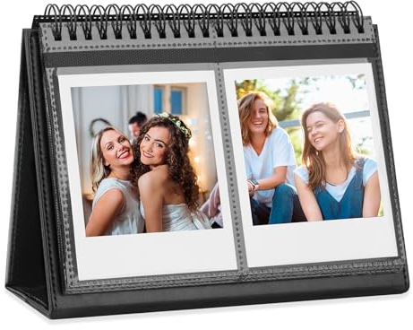 64 Taschen Tischkalender Album für Fujifilm Instax Wide 300, Polaroid 600 i-Type 3.5x4.5 Inch Film Album, Kompatibel mit Polaroid Now OneStep2 OneStep+ Sofortbildkamera, POP Lab Print Kamera (Black)