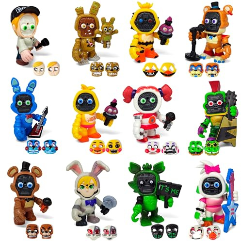 Set 12 pcs Inspired by Game Five Night at Freddys Toys | Mini Figures Collection with Masks | FNAF Action Figure [Rockstar Bonnie, Montgomery Gator, Chica, Human Security, Radioactive Foxy etc.]