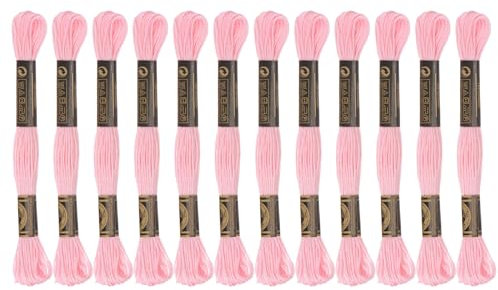 sourcing map 12 Stränge Stickgarn à 8m Lang Baumwolle Thread für Stickprojekte Armbänder Basteln Embroidery Kreuzstich Häkeln (Helles Rosa)