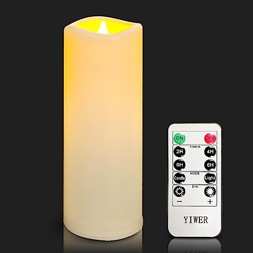 YIWER Wasserdicht Led Flammenlose Kerzen, Outdoor Indoor batteriebetriebene flackernde Kerzen mit Remote-Timer, wird nicht schmelzen, Elfenbein Kunststoff 1 Stück Party Weihnachten Valentinstag