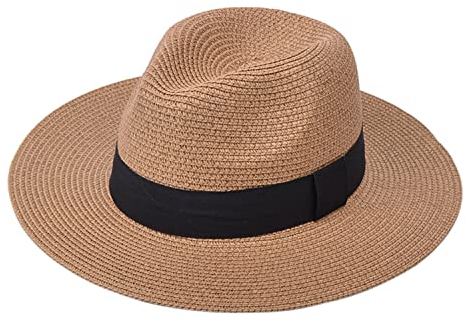 DRESHOW Mujeres Sombrero de Panamá Sombreros de Paja Sombrero de Verano Sombrero de Playa Fedora Sombrero