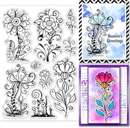 GLOBLELAND Magische Blumen Transparente Stempel Für DIY Scrapbooking Seltsame Blumen Silikon-Stempelsiegel Transparente Stempel Für Karten Fotoalbum Tagebuch Heimdekoration 6.3×4.33inch