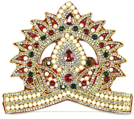 ASHIRWAD Lord Krishna Mukut de 7 pulgadas, diseño Taj, piedras preciosas multicolor Thakurji corona decorativa para ídolos, estatua, fegurina Janmashtami Ganpati Devi Kids (Mukut-8)