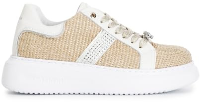 CAFèNOIR Cafe Noir Sneakers aus Bast mit seitlichen Strasssteinen und Zubehör Schmuck Hebel und Metti - C1DE9010, beige, 39 EU