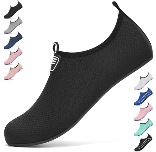 BARFULKER Badeschuhe Damen Herren Wasserschuhe Neoprenschuhe Strandschuhe Aquaschuhe Surfschuhe Schwimmschuhe Wassersportschuhe Barfuß Schuhe Leicht Hausschuhe. Schwarz,44 EU