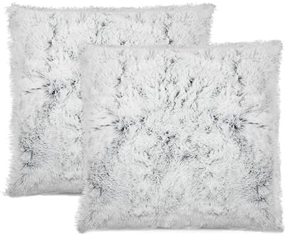 ZOLLNER Kuscheliger Kissenbezug 2er Set - 80x80 cm - waschbar bis 30°C – weißes Fellimitat auf grauem Fleece - Oeko Tex® Zertifiziert