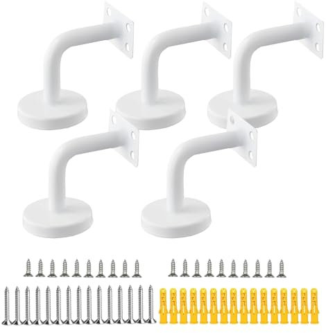 5PCS Staffa per Corrimano, Staffa per Corrimano in Acciaio Inossidabile Supporti a Parete per Corrimano, Utilizzati per Corrimano Scale per Scale interne ed Esterne per Bracciolo piatto(Bianco)