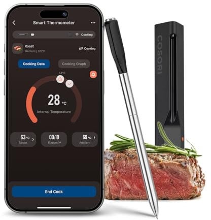 COSORI Wireless Meat Thermometer, 50m Range Bluetooth Meat Thermometer for Air Fryer Grill Kitchen and BBQ Oven Smoker, Smart APP with Expert Recipes