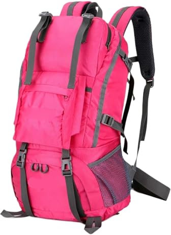 MEIZHITU Wanderrucksack Herren Damen 45L Trekking-Rucksack, Ultraleicht, Verpackbar, Faltbar, Wasserabweisend Bergsteigen und Reisen Sport(Pink)