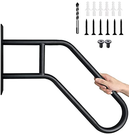 Black U Shaped Metal Stair Railing Handrail for Outdoor/Indoor 1 3 Steps Wall Mounted Safety Grab Bars for Garage Porch Garden 22.5