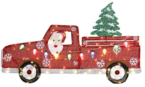 LEADZM Weihnachtsdeko Der Weihnachtsmann fährt Auto 2D-Farbblase warmweißes Licht Weihnachtsdeko Aussen 116 * 16 * 70cm