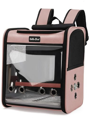 SOLAPOLLO Budgerigar - Zaino traspirante per pappagalli, zaino da viaggio per uccelli, leggero e portatile, impermeabile, con ampia visuale e ombreggiatura per escursioni (rosa)