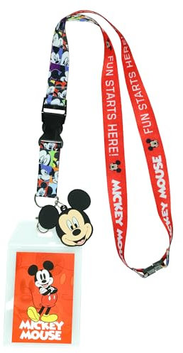 Disney Cordon Mickey Mouse Fun Starts Here avec porte-badge et breloque Mickey en caoutchouc de 5,1 cm