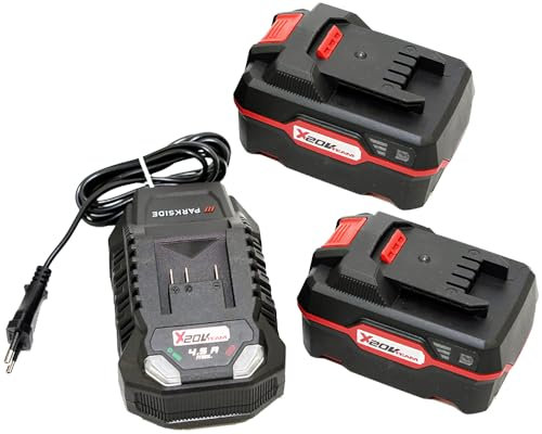 Parkside® - Confezione da 2 batterie da 4 Ah + 1 caricabatterie da 4,5 A, 20 V, Pap 20 B3, agli ioni di litio, per la serie X20 V, 4 Ah