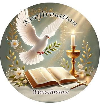 Tortenbild mit Wunschname, Konfirmation, Zuckerbild, Essbares Foto für Torten, Tortenaufleger, Cake Decoration Fondant Ø 20cm - Super Qualität, 00971