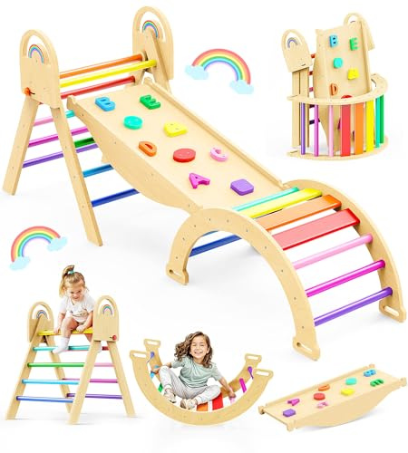 Philnas Pikler Triangle Set, 9-in-1 Montessori Climbing Toy for Toddlers, Foldable Wooden Indoor Jungle Gym & Playground Climber for Learning and Motor Skills (18 Months–7 Years)