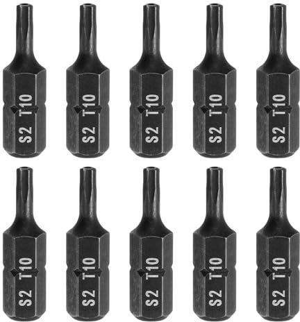 sourcing map 10pcs T10 Torx Screwdriver Bit 1/4 Hex Shank 25mm/1 Length S2 Steel Star 6 Point Head Hex Security Screw Driver Bits with Hole for Impact Electric Screw Driver Power Tools, Black