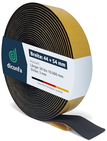 diconfa Dachfenster Dichtung schwarz kompatibel mit VELUX - WÄHLEN - Breite 44mm, 54mm - Länge 0,05m bis 10m - AUSWAHL: 54mm x 9000mm - Schaumdichtung selbstklebend Lüftungsklappe Holz Kunststoff