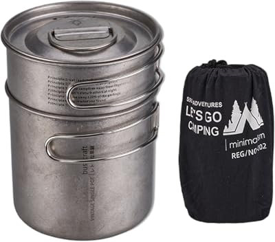 Hiking Backpacking Pot - Stainless Steel Camping Cookware | Cooking Equipment for Camping | Camping Pot Set | Two Portable Foldable Pots with Handle for Camping Bush Craft Travel Emergencies Picnic