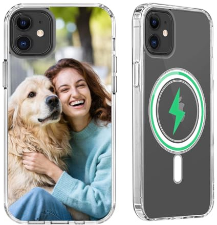 Custom Case for iPhone 11 6.1-inch Compatible with MagSafe Personalized Photo Logo Image Text Magnetic Phone Cover Anti-Yellowing Military-Grade Protection Shockproof Slim Clear Shell,Transparent