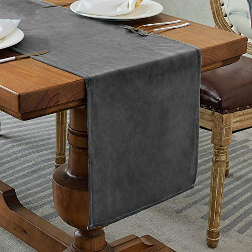 Tischläufer in Dunkelgrau mit eckigen Enden, 35 x 180 cm, Samt, Dekoration | outdoor, modern, geburtstag, hochzeit, einschulung, schulanfang, Küche, Esstisch, Innenbereich, Urlaub & Party