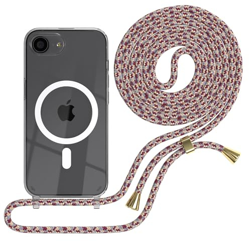 EAZY CASE - Handykette kompatibel mit iPhone 16e Kette zum Umhängen Stoßfest Handyhülle für Silikon Hülle mit Band Handytasche Transparent als Fallschutz in Rot Camouflage