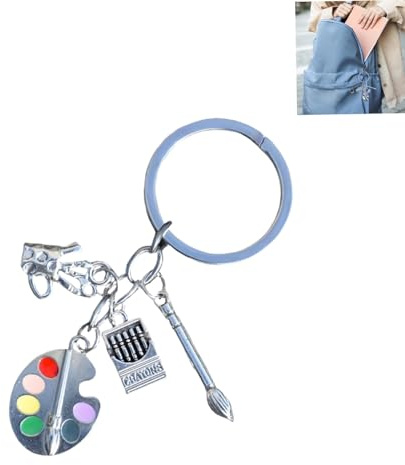 JFangZHZH Metal Paint Palette Keychain,Artist Keyring with Crayon Brush Charm Classic Drawing Board Design Creative Art Themed Key Holder for Women Men Art Lovers Gift