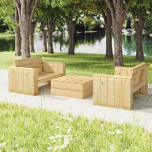Qnhdfrt Garten Lounge Set aus massivem Kiefernholz imprägniert 139 x 76 x 74 cm mit Tisch und 2 Bänken Rustikale Sitzgruppe für Terrasse Garten und Balkon