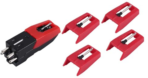 Bortivier Aguja de Tocadiscos, 1 Pieza Cartucho para Tocadiscos con 4 Piezas de Reemplazo de Aguja de Diamante para, Ion, LP