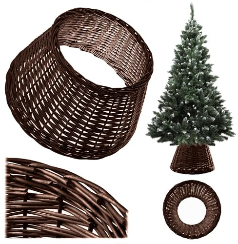KADAX Weihnachtsbaumrock Ø 46,5 cm aus natürlicher Flechtweide, handgefertigte Abdeckung für Christbaumständer, Hülle für Weihnachtsbaumständer, Weihnachtsbaumring (Dunkelbraun)