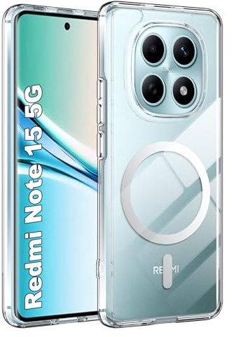 Fitudoos Hülle für Xiaomi Redmi Note 15 4G / 5G / Poco M8 5G, Robuste PC-Rückseite Case+Stoßfesten TPU-Kante, Militärischen Grad Schutz Hülle, Schutz Magnetisch Handyhülle - Transparent