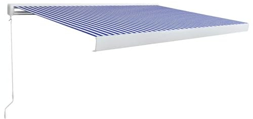 Manuelle Kassetten-Markise Blau Weiß - Einziehbar & Manuell für Gemütliche Stunden im Garten (400 x 300 cm)