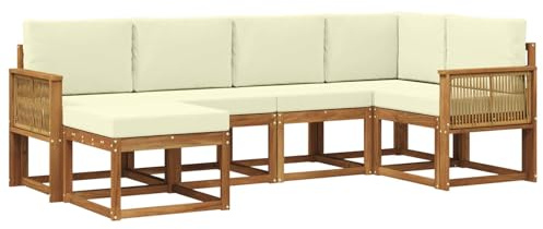 vidaXL Outdoor-Sofagarnitur mit Kissen 6 pcs Natur und Creme Polyester, Garten-Sofa, modernes Outdoor-Komfort-Set, langlebige Sitzgarnitur für Entspannung und Terrasse