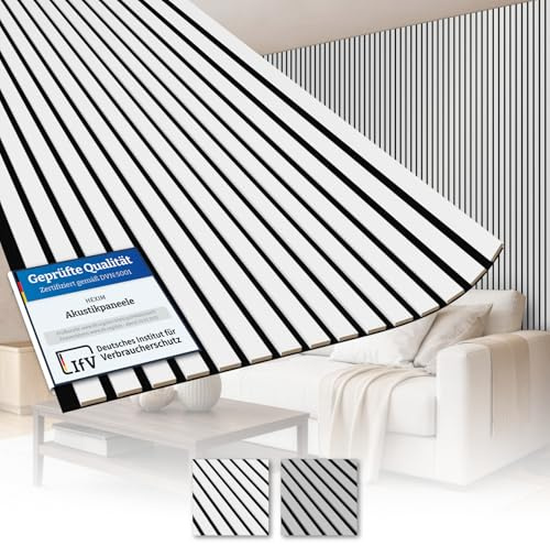 AKUSTIKO Lamella Akustikpaneele 4 Stück 280x60cm - flexible Filz MDF Wandpaneele fugenlos - überlappende Holz Lamellenwand Wanddekor - Akustik Wandverkleidung (6.72m² Snow White)