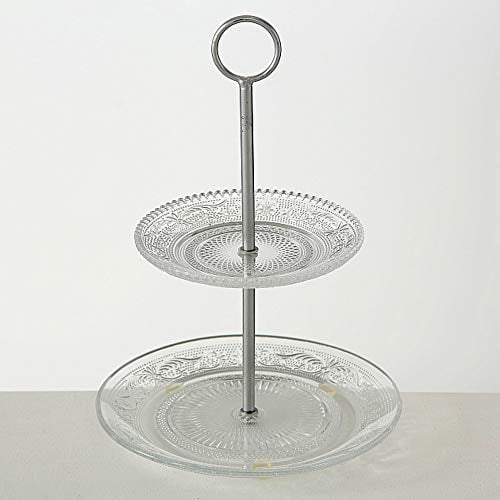 Etagere Relief 2-stöckig Glas klar Höhe 28 cm, Küche, Backen, Dessert