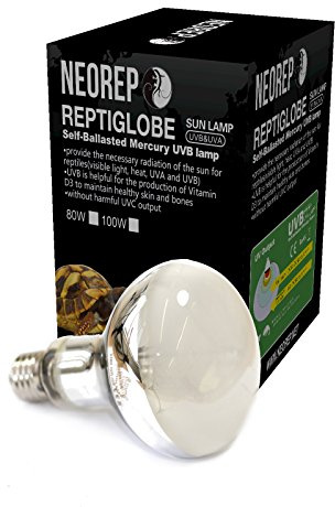 NEOREP Reptile Mercury Vapour 80 Watt Lamp UV UVA UVB Heat Bulb Lamp ES27 Screw Thread/Tortoise D3 Combined Heat and Light