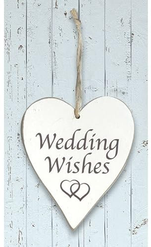 Eleganza Wedding Wishes Heart Wall Hanging Set, Wood, White, 15.6 x 10 x 0.5 cm