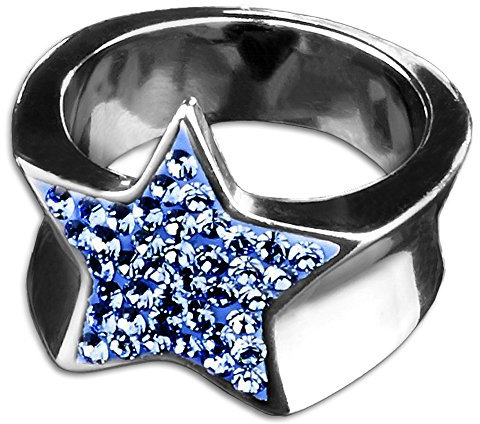 viva-adorno Edelstahl Ring Damenring Multi Kristall Stern RS32, blau Gr. 57