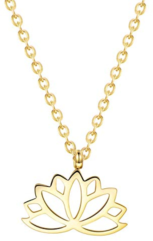 Happiness Boutique Damen Lotus Kette | Filigrane Kette mit Lotusblume Anhänger Edelstahlschmuck in Roségold – Gold, Silber