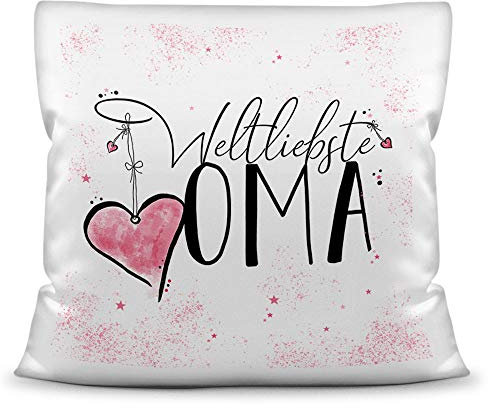 Familie-Kissen mit Spruch für die Weltbeste Oma - Kissenbezug inklusive Kissen/Verwandte/Geschenk-Idee/Liebling/Kinder/Kissen Weiss Flauschig