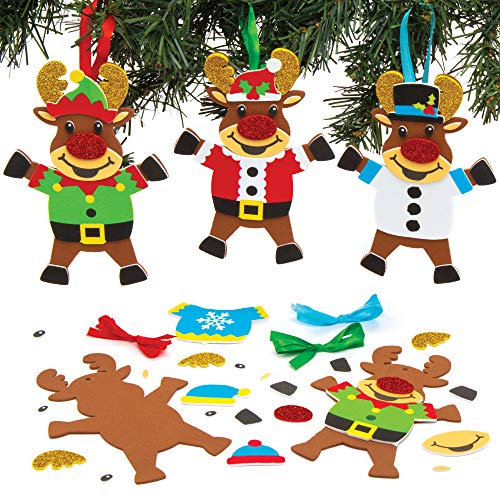 Baker Ross AT183 Reindeer Christmas Sweater Ornament Kits - Pack Of 6, Christmas Arts And Crafts, Reindeer