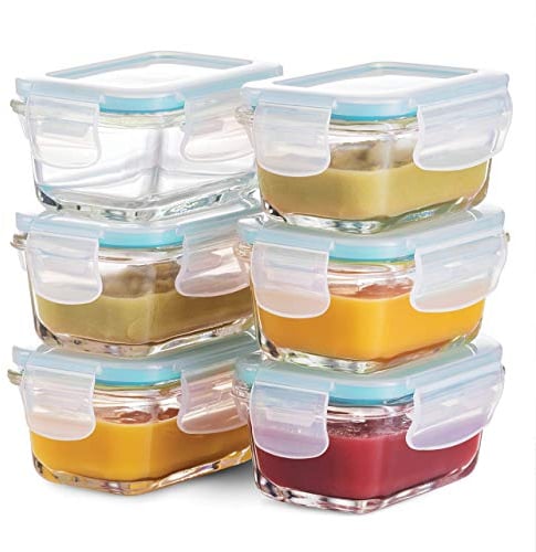 Lot de 6 boîtes de conservation en verre de qualité supérieure pour aliments pour bébé,130 ml, micro-ondes et lave-vaisselle, petites boîtes à sauce pour collations et sauces