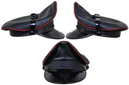 kn Muir Biker-Kappe, echtes Leder, Schwarz / Rot Gr. 54, Schwarz