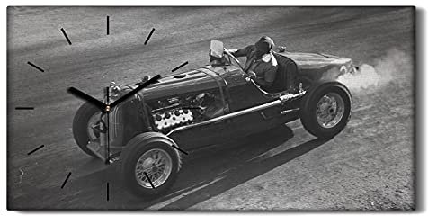 Coloray Uhr auf Leinwand - Schwarze Hände - Ohne Tickendes Geräusc Wand Uhr Kunst Dekoration Segeltuch Wohnzimmer - Car Racing Grand Prix Oldtimer-Kunst