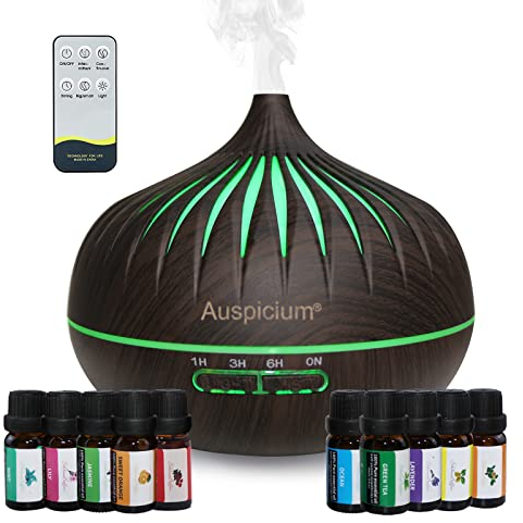 Aroma Diffuser,Aroma Diffuser Elektrisch,Dunkelbraun 500ml Aroma Diffuser ;Luftbefeuchter Mit Fernbedienung 10 Ätherischen Ölen,LED Ultra Leise Aroma Diffuser,Aroma Diffuser Öl